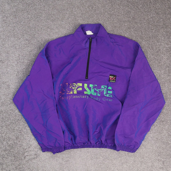 VTG 80s 90s Surf Style Iridescent OS 2XL Purple Long Sleeve Windbreaker Jacket - Picture 1 of 10